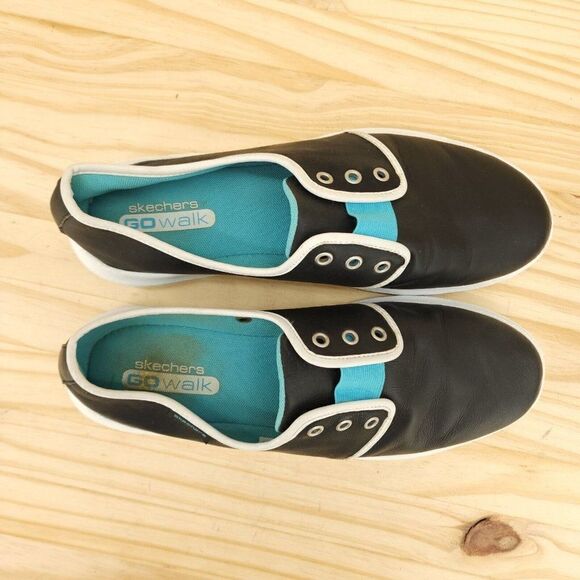 Skechers Go Walk Womens Shoes Sz 9 Black Leather Slip On Loafers Comfort Walking - Picture 3 of 9